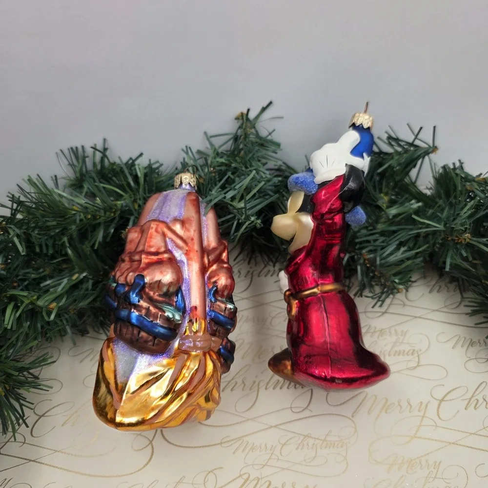 1999 Christopher Radko Disney Fantasia Sorcerer Mickey Brooms Glass Ornaments